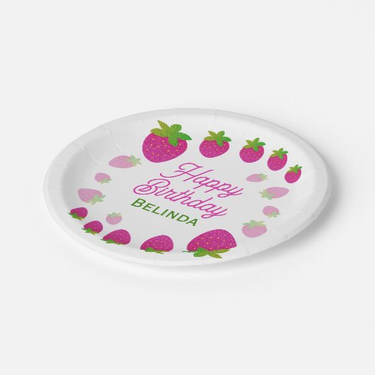 Assiettes En Carton Parties scintillant Y2K Fraise Berry Anniversaire (Angle)