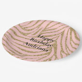 Assiettes En Carton Parties scintillant Zebra Gold Rose (Angle)