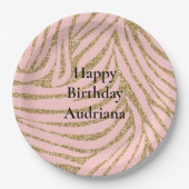 Assiettes En Carton Parties scintillant Zebra Gold Rose (Devant)