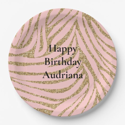 Assiettes En Carton Parties scintillant Zebra Gold Rose (Devant)