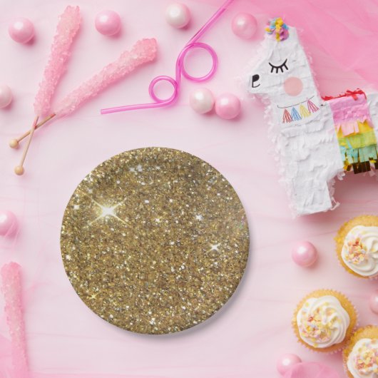 Assiettes En Carton Parties scintillantes de luxe d'or - image (Fête)