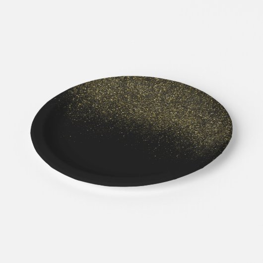 Assiettes En Carton Parties scintillantes d'étincelle de noir d'or (Angle)