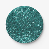 Assiettes En Carton Parties scintillantes turquoises chics de Faux (Devant)