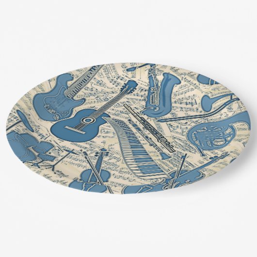 Assiettes En Carton Partition Musique et instruments Blue/Ivory ID481 (Angle)