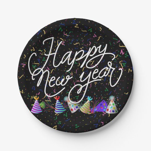 Assiettes En Carton Party Hats and Confetti New Years (Devant)