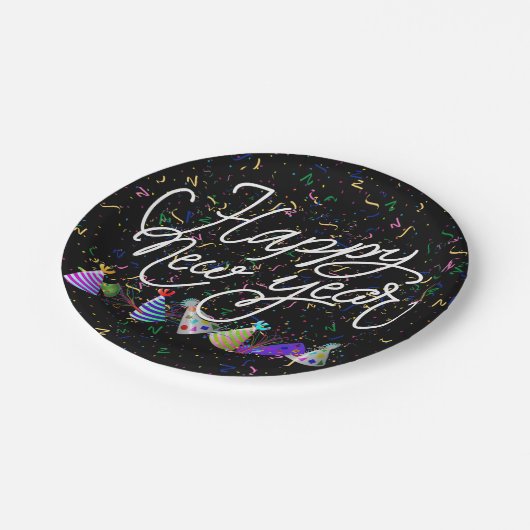 Assiettes En Carton Party Hats and Confetti New Years (Angle)