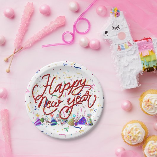 Assiettes En Carton Party Hats and Confetti New Years (Fête)