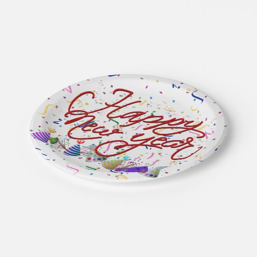 Assiettes En Carton Party Hats and Confetti New Years (Angle)
