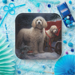 Assiettes En Carton Parure de Noël Traîneau Poodle Snowy Décorations