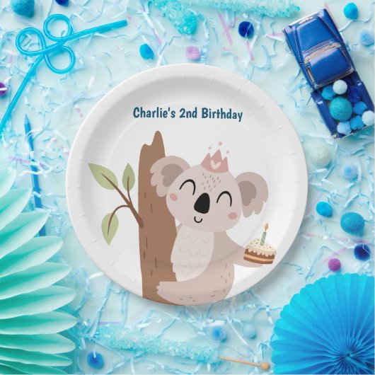 Assiettes En Carton Pary animal, Koala avec gâteau d'anniversaire (Fête)