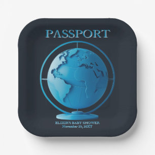 Assiettes En Carton Passeport Bébé Voyage Globe Bleu Baby Shower