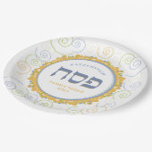 Assiettes En Carton Passover White Jerusalem Swirl Hébreu Nom Papier (Angle)