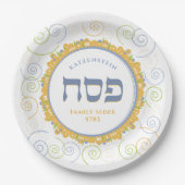 Assiettes En Carton Passover White Jerusalem Swirl Hébreu Nom Papier (Devant)