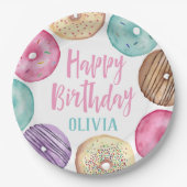 Assiettes En Carton Pastel Aquarelle Donut Personnalisé Anniversaire (Devant)