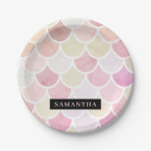 Assiettes En Carton Pastel Aquarelle Sirène Motif avec nom (Devant)