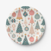 Assiettes En Carton Pastel Arbre de Noël Ornements Fêtes (Devant)