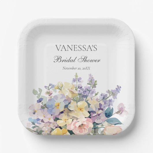 ASSIETTES EN CARTON PASTEL BLOOMING FLEUR SAUVAGE MONOGRAMME BRIDAL (Recto)