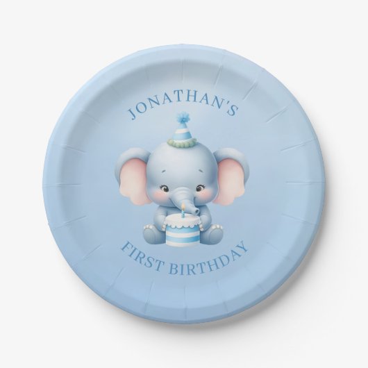 Assiettes En Carton Pastel Blue Elephant Anniversaire (Devant)