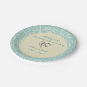 Assiettes En Carton Pastel Blue Et Creme Floral Damas