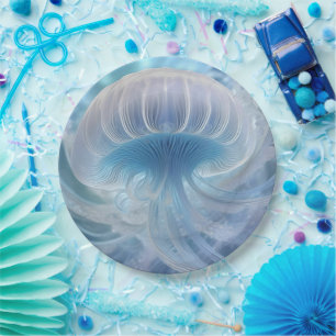 Assiettes En Carton Pastel Blue Jellyfish Fractal Art Under the Sea,