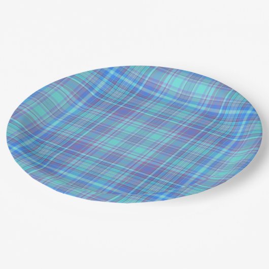 Assiettes En Carton Pastel Blue Plaid (Angle)