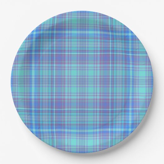 Assiettes En Carton Pastel Blue Plaid (Devant)