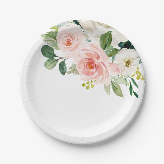 Assiettes En Carton Pastel Blush Joli Mariage floral rose (Devant)