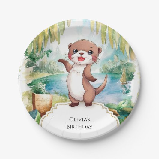 Assiettes En Carton Pastel Boho Otter Anniversaire (Devant)