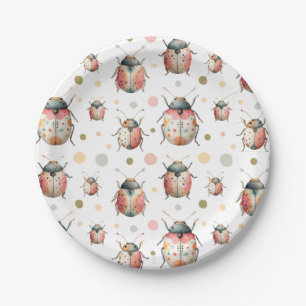 Assiettes En Carton Pastel Bugs Cute Insect Motif Aquarelle Beetles