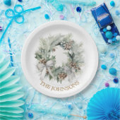 Assiettes En Carton Pastel Christmas Wreath & Custom Name Paper Plates (Fête)