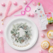 Assiettes En Carton Pastel Christmas Wreath & Custom Name Paper Plates (Fête)