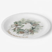 Assiettes En Carton Pastel Christmas Wreath & Custom Name Paper Plates (Angle)