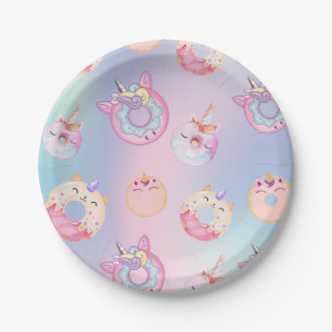 Assiettes En Carton Pastel clair Unicornes Arc-en-ciel Donuts
