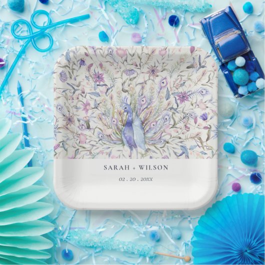 Assiettes En Carton Pastel Classy Ornate Aquarelle Peacock Mariage (Fête)