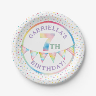 Assiettes En Carton Pastel Confetti 7e Plaques de fête d'anniversaire