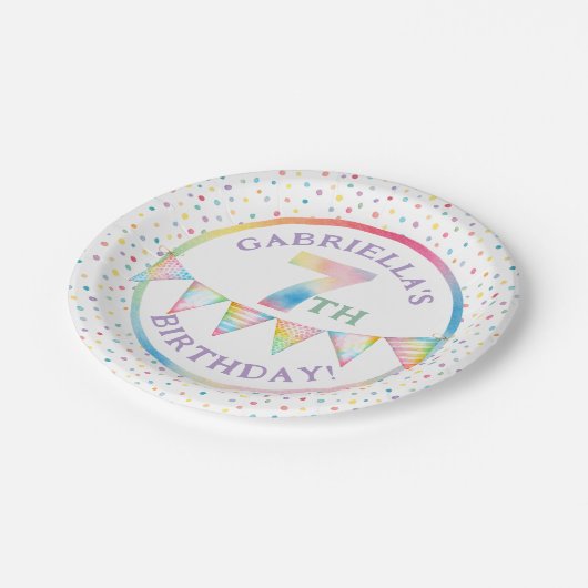 Assiettes En Carton Pastel Confetti 7e Plaques de fête d'anniversaire (Angle)