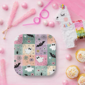 Assiettes En Carton Pastel Cute Halloween Éffrayant À damiers (Fête)