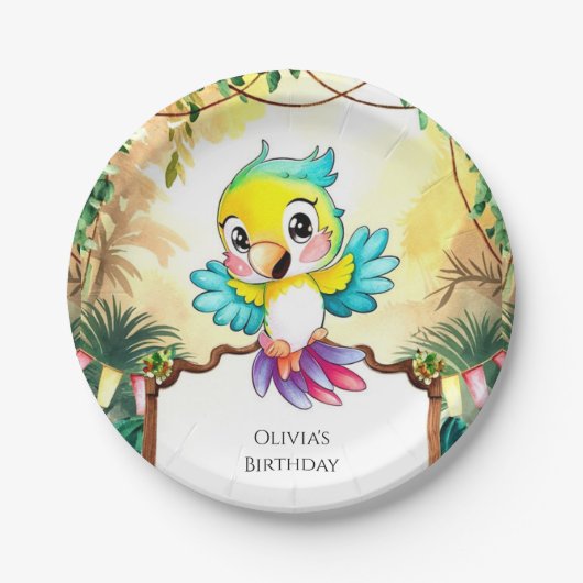 Assiettes En Carton Pastel Cute Parrot Anniversaire (Devant)