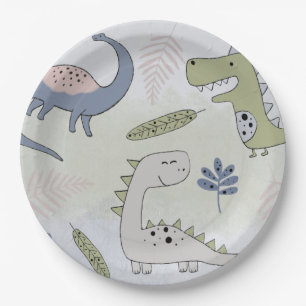 Assiettes En Carton Pastel Dinosaur