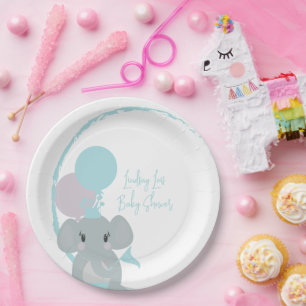 Assiettes En Carton Pastel Elephant Baby Girl Script Baby shower