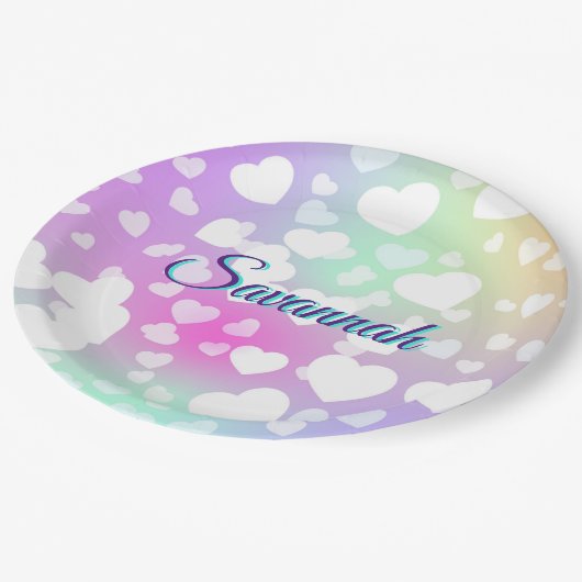 Assiettes En Carton Pastel Falling Hearts Personnalisé (Angle)