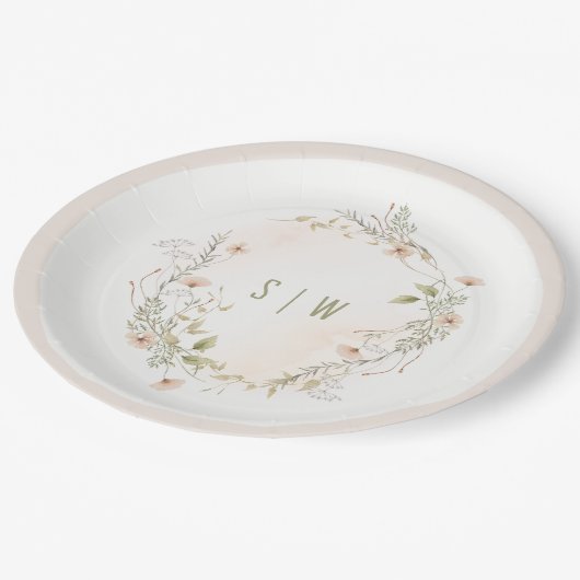 Assiettes En Carton Pastel Fleur sauvage Floral Monogramme Mariage de (Angle)