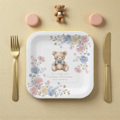 Assiettes En Carton Pastel Floral Teddy Bear "We Can Bearly Wait" Show