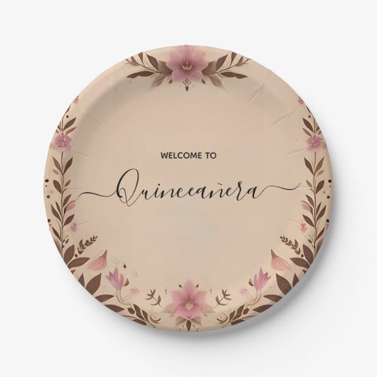 Assiettes En Carton Pastel Font Dusty Glam Rose Gold Quinceanera (Devant)