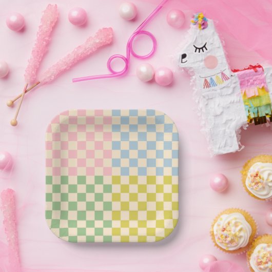 Assiettes En Carton Pastel Four Check À damiers Motif (Fête)