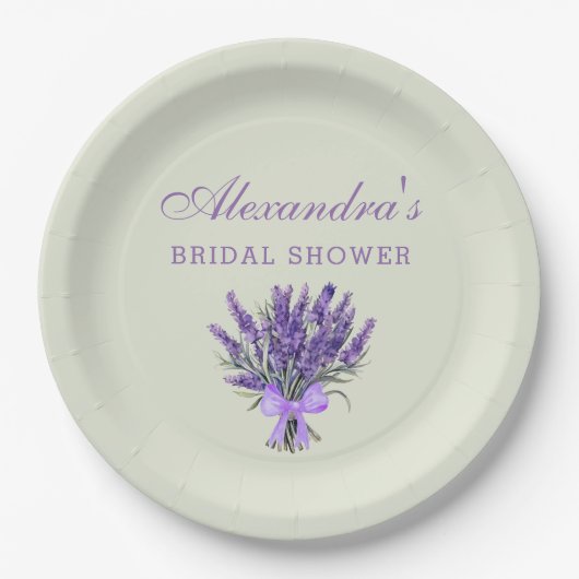 Assiettes En Carton Pastel Green Bow Fleurs Lavande Fête des mariées (Devant)