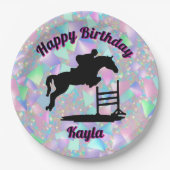 Assiettes En Carton Pastel Iridescente Joyeuse Fille Cheval Anniversai (Devant)