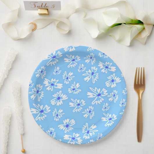 Assiettes En Carton Pastel Jolie Fleurs Bleues et Blanches (Mariage)