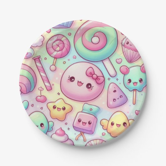 Assiettes En Carton Pastel Kawaii Candy Motif Party Anniversaire de en (Devant)