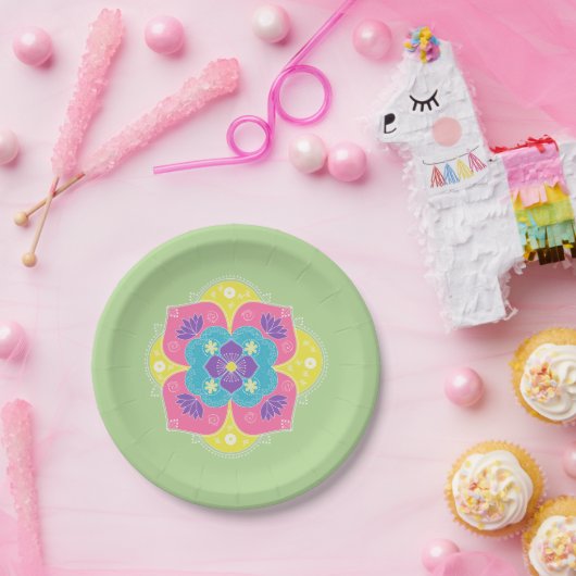 Assiettes En Carton Pastel Lumineux Lotus Rangoli (Fête)